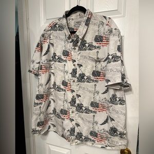 American Legacy 3XL Men's Short Sleeve Button Down Patriotic Iwo Jima Liberty